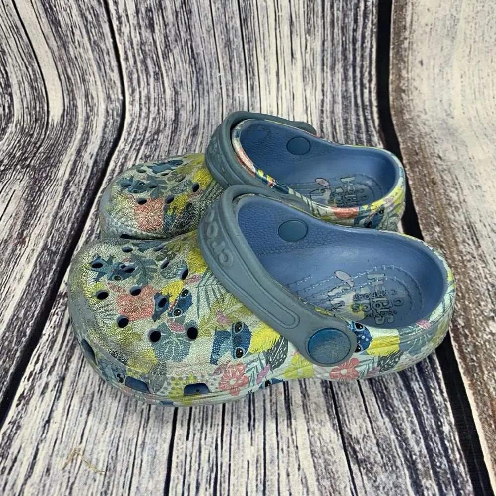 Crocs X Disney Stitch Hawaiian Print Classic Clogs Toddler Size C 8